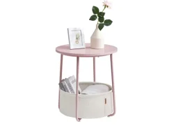 Vasagle Beistelltisch mit Stoff-Korb Ø 45 cm x 51 cm Rosa-Weiß