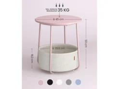 Vasagle Beistelltisch mit Stoff-Korb Ø 45 cm x 51 cm Rosa-Weiß