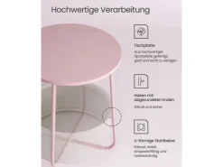 Vasagle Beistelltisch mit Stoff-Korb Ø 45 cm x 51 cm Rosa-Weiß