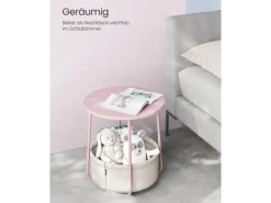 Vasagle Beistelltisch mit Stoff-Korb Ø 45 cm x 51 cm Rosa-Weiß