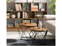 Vasagle Couchtisch 2er Set Tischplatte Abnehmbar Braun-Schwarz