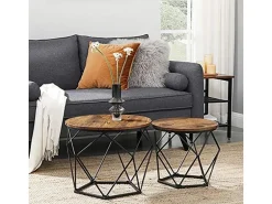 Vasagle Couchtisch 2er Set Tischplatte Abnehmbar Braun-Schwarz
