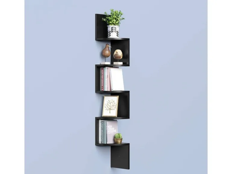 Vasagle Eckbücherregal 5 Ebenen Wandmontage 20 cm x 20 cm x 126 cm Schwarz