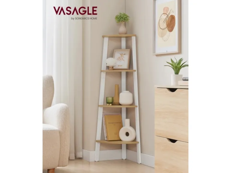 Vasagle Eckregal 33,4 cm x 33,4 cm x 125 cm Nature-Weiß