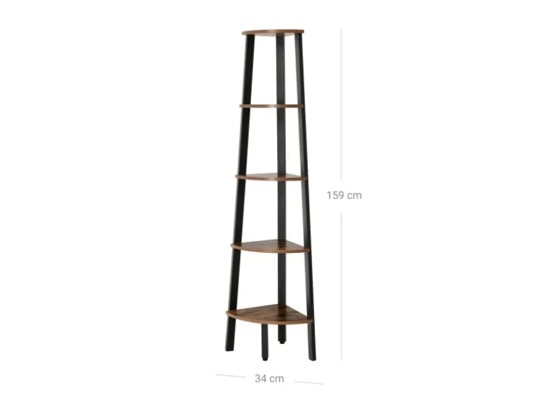 Vasagle Eckregal 5 Ebenen Stahlrahmen 34,2 cm x 34,2 cm x 158,8 cm Braun-Schwarz