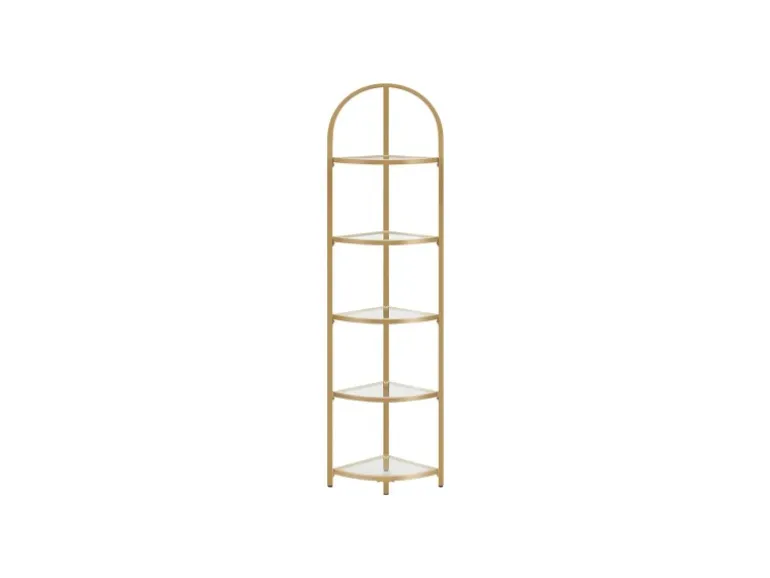 Vasagle Eckregal 5 Ebenen Hartglas 28 cm x 28 cm x 158 cm Gold