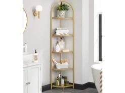 Vasagle Eckregal 5 Ebenen Hartglas 28 cm x 28 cm x 158 cm Gold