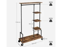 Vasagle Garderobe mit Rollen 40 cm x 103,5 cm x 174,5 cm Braun-Schwarz