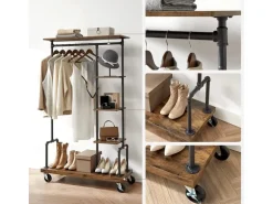 Vasagle Garderobe mit Rollen 40 cm x 103,5 cm x 174,5 cm Braun-Schwarz
