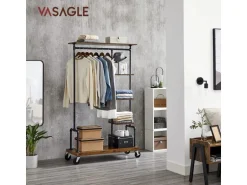 Vasagle Garderobe mit Rollen 40 cm x 103,5 cm x 174,5 cm Braun-Schwarz
