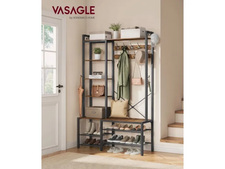 Vasagle Garderobenständer mit Stauraum 40 cm x 120 cm x 190 cm Braun-Schwarz