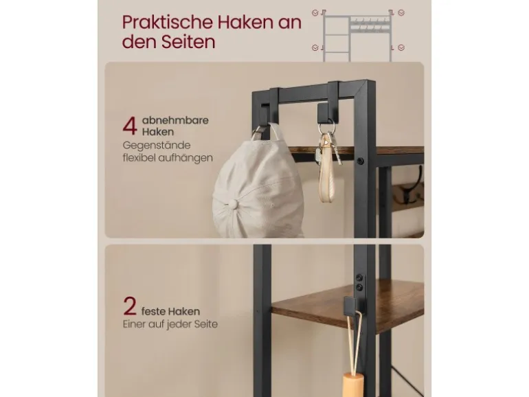 Vasagle Garderobenständer mit Stauraum 40 cm x 120 cm x 190 cm Braun-Schwarz