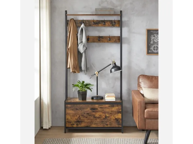 Vasagle Garderobenständer mit Sitzbank 30 cm x 85 cm x 180 cm Braun-Schwarz