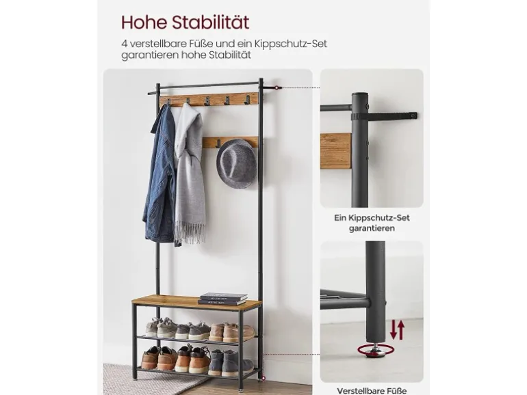 Vasagle Garderobenständer 32 cm x 70 cm x 177 cm Braun-Schwarz