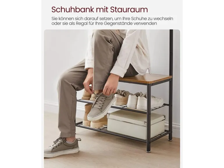 Vasagle Garderobenständer 32 cm x 70 cm x 177 cm Braun-Schwarz