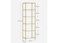 Vasagle Glasregal 6 Ablagen 30 cm x 40 cm x 177,3 cm Gold
