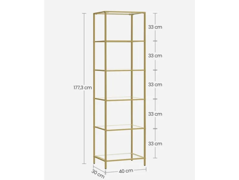 Vasagle Glasregal 6 Ablagen 30 cm x 40 cm x 177,3 cm Gold
