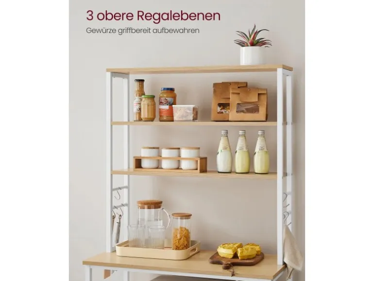 Vasagle Küchenregal Stahl 40 cm x 80 cm x 167 cm Eichefarben-Weiß