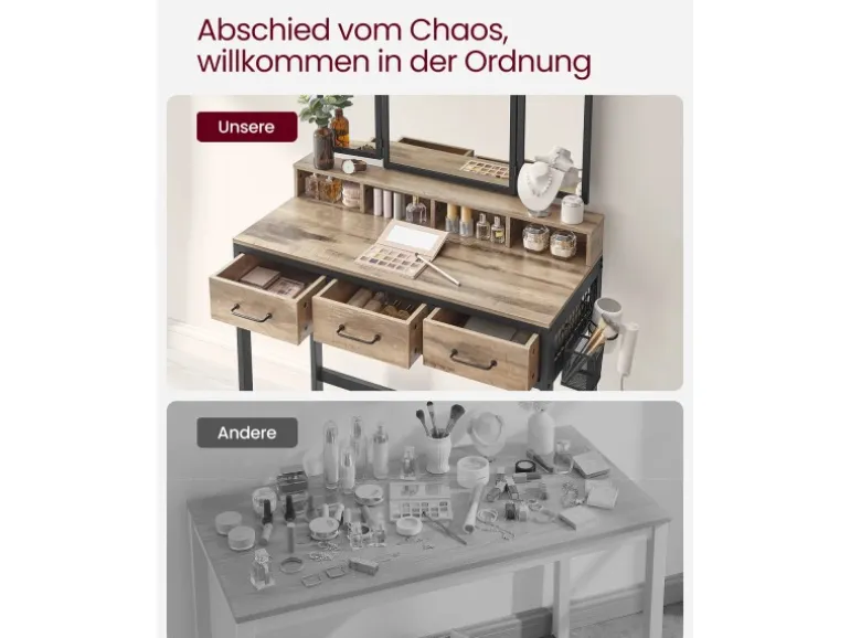 Vasagle Schminktisch mit Hocker Eichenbraun-Schwarz