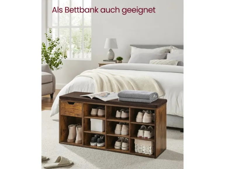Vasagle Schuhbank 30 cm x 104 cm x 48 cm Vintagebraun