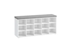 Vasagle Schuhbank mit Sitzkissen 30 cm x 105 cm x 48 cm Weiß-Grau