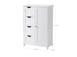 Vasagle Sideboard mit 4 Schubladen 30 cm x 55 cm x 81 cm Weiß