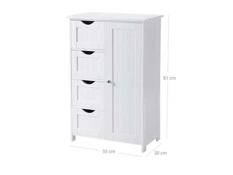 Vasagle Sideboard mit 4 Schubladen 30 cm x 55 cm x 81 cm Weiß