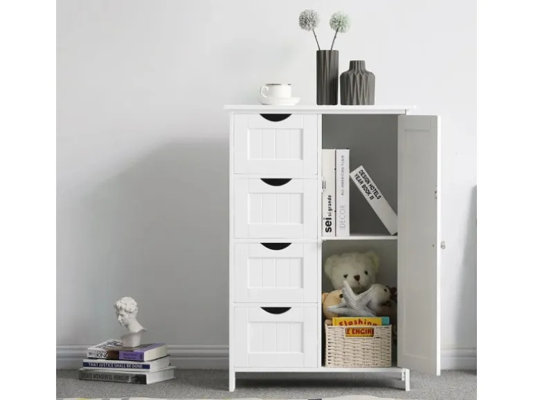 Vasagle Sideboard mit 4 Schubladen 30 cm x 55 cm x 81 cm Weiß