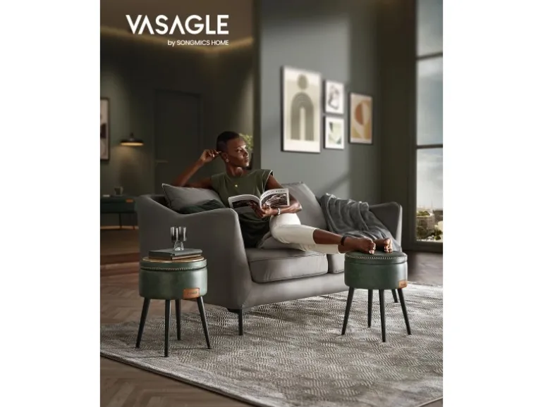 Vasagle Sitzhocker mit Stauraum Ø 32 cm x 44 cm Waldgrün