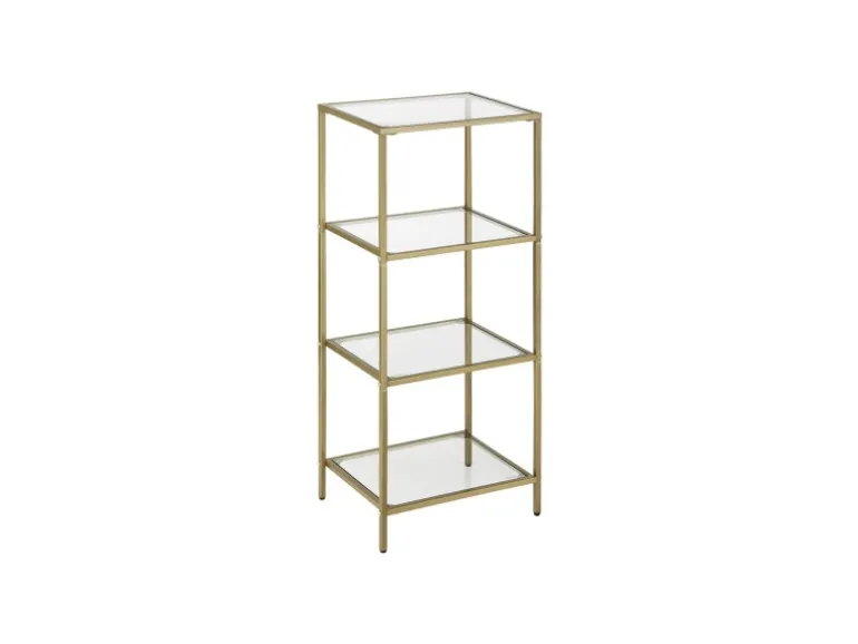 Vasagle Standregal 4 Ablagen Hartglas 30 cm x 40 cm x 95 cm Gold