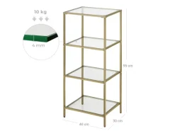 Vasagle Standregal 4 Ablagen Hartglas 30 cm x 40 cm x 95 cm Gold