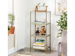 Vasagle Standregal 4 Ablagen Hartglas 30 cm x 40 cm x 95 cm Gold