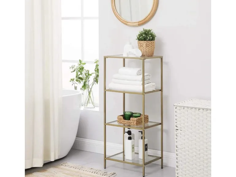 Vasagle Standregal 4 Ablagen Hartglas 30 cm x 40 cm x 95 cm Gold