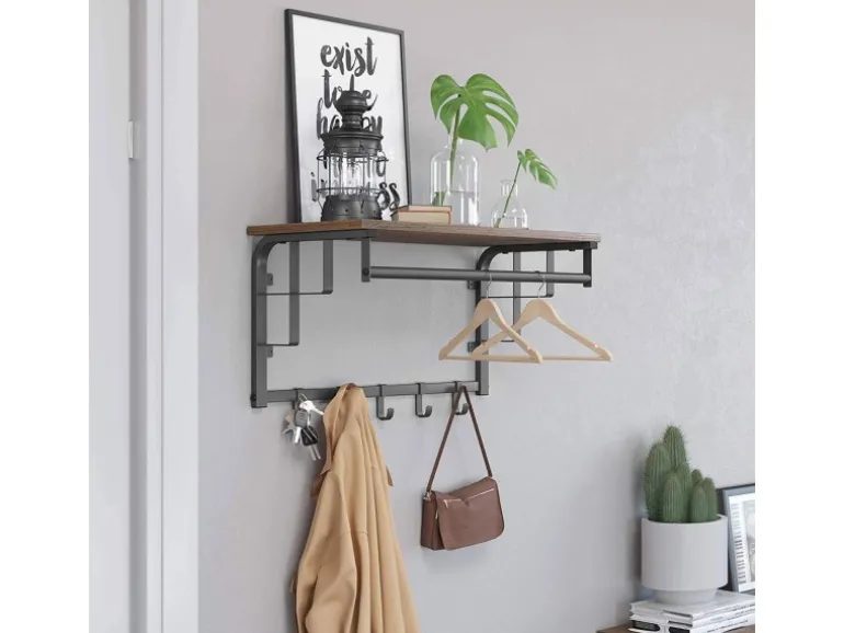 Vasagle Wandgarderobe mit Aufbewahrungsregal 30 cm x 66 cm x 27 cm Braun-Schwarz