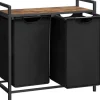 Vasagle Wäschekorb 2 Fächer 33 cm x 73 cm x 72 cm Braun-Schwarz 92 l