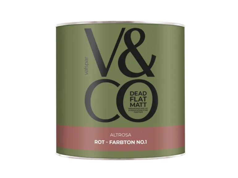 V&CO Premium-Innenfarbe Dead Flat Matt Rot Farbton 1 Altrosa 2,5 l