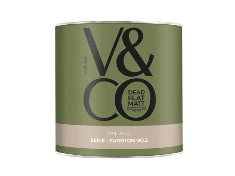 V&CO Premium-Innenfarbe Dead Flat Matt Beige Farbton 2 Waldpilz 2,5 l
