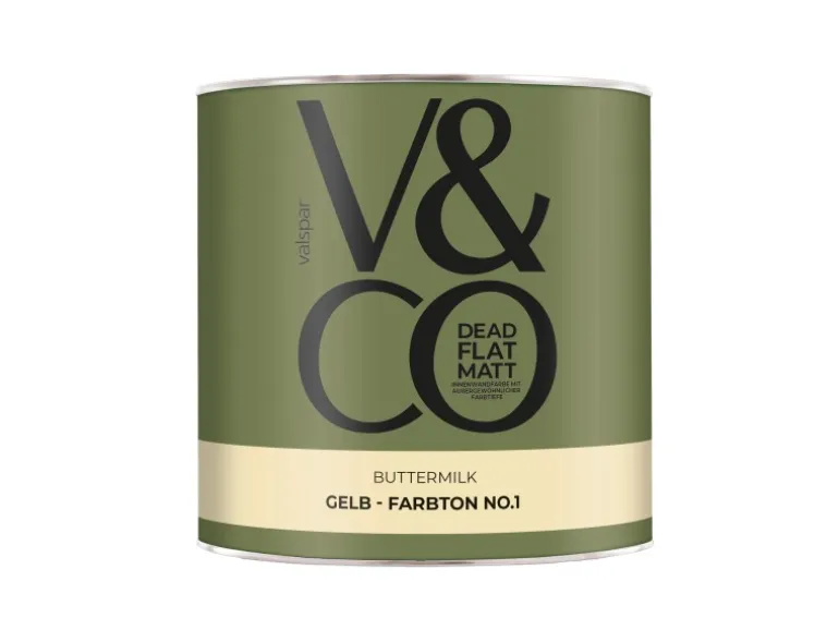 V&CO Premium-Innenfarbe Dead Flat Matt Gelb Farbton 1 Buttermilk 2,5 l