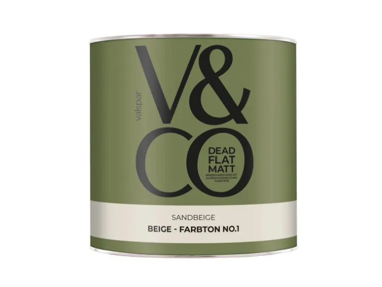 V&CO Premium-Innenfarbe Dead Flat Matt Beige Farbton 1 Sandbeige 2,5 l
