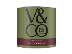 V&CO Premium-Innenfarbe Dead Flat Matt Rot Farbton 2 Sattes Weinrot 2,5 l