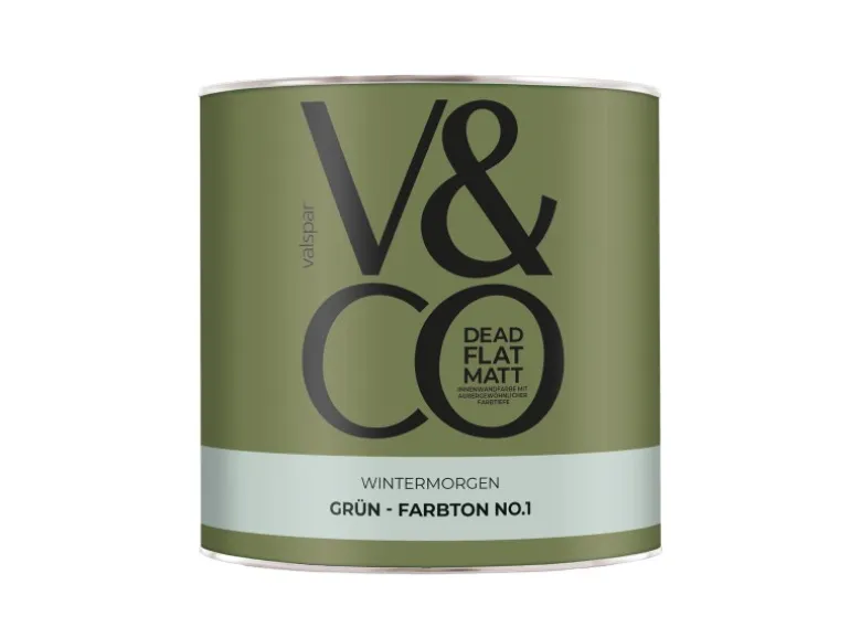 V&CO Premium-Innenfarbe Dead Flat Matt Grün Farbton 1 Wintermorgen 2,5 l