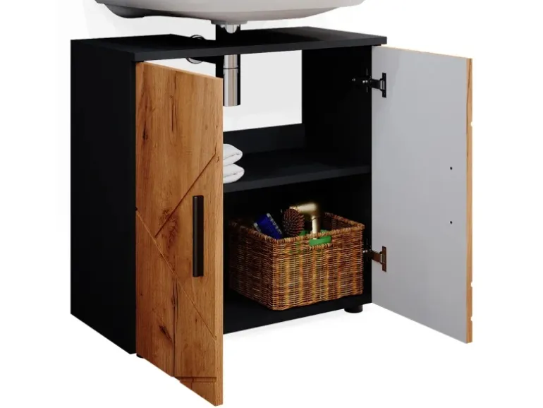 Vicco Badezimmermöbel-Set Irma Goldkraft Eiche/Anthrazit 2 Teile mit Midischrank