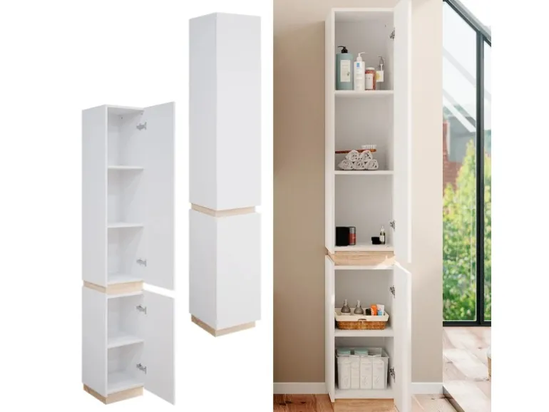 Vicco Badschrank Gloria Weiß/Sonoma 33 x 198 cm mit 2 Türen