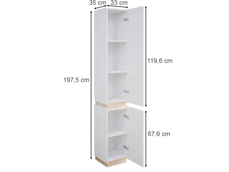 Vicco Badschrank Gloria Weiß/Sonoma 33 x 198 cm mit 2 Türen