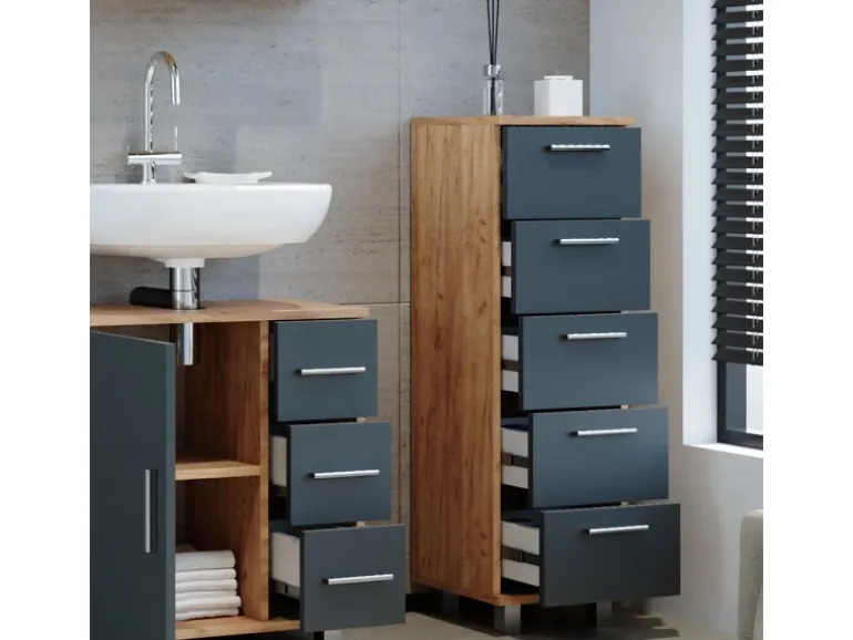 Vicco Badschrank Ilias Eiche/Anthrazit 30 x 95 cm