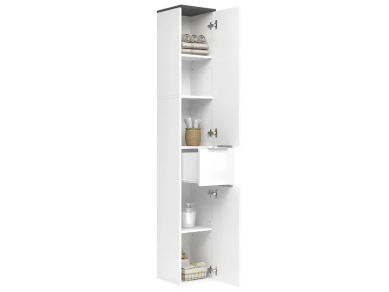 Vicco Badschrank Otis Weiß Hochglanz/Anthrazit 30 x 190 cm