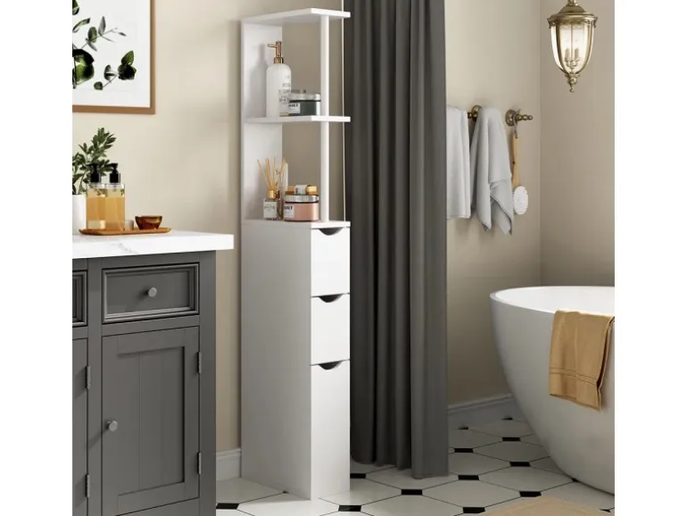 Vicco Badschrank Vera Weiß 137 x 15 cm mit 3 Schubladen