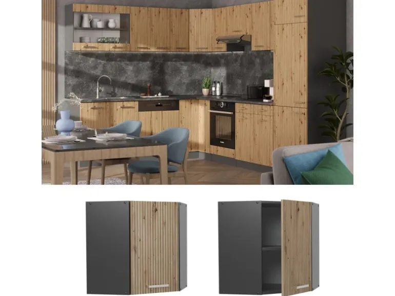 Vicco Eckhängeschrank R-Line Küchen-Eckschrank Artisan-Eiche/Anthrazit 57 cm