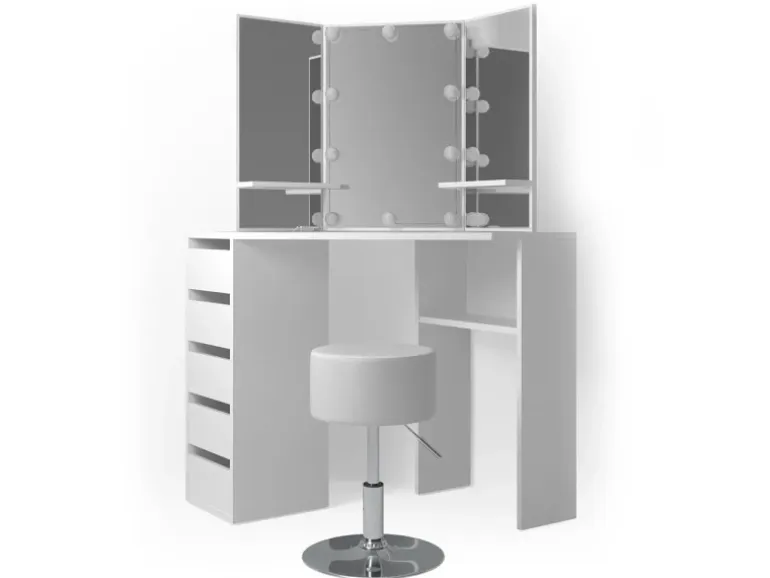 Vicco Eckschminktisch Arielle Weiß 110 cm mit Hocker