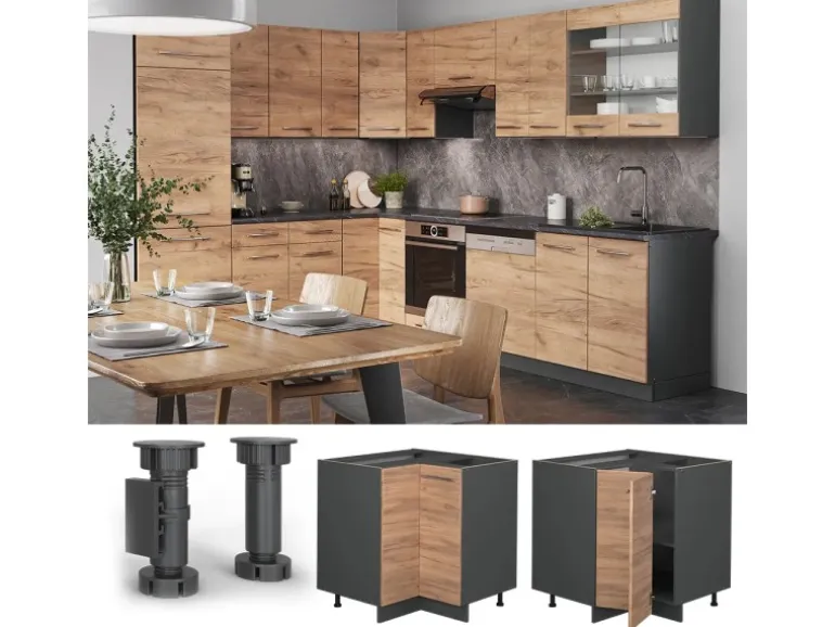 Vicco Eckunterschrank Fame-Line Goldkraft Eiche/Anthrazit 81 cm ohne Arbeitsplatte